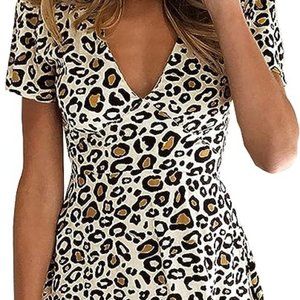 Ecowish Leopard Print Short Sleeve Mini Dress L
